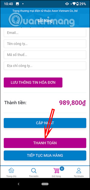 Nhấn Thanh toán