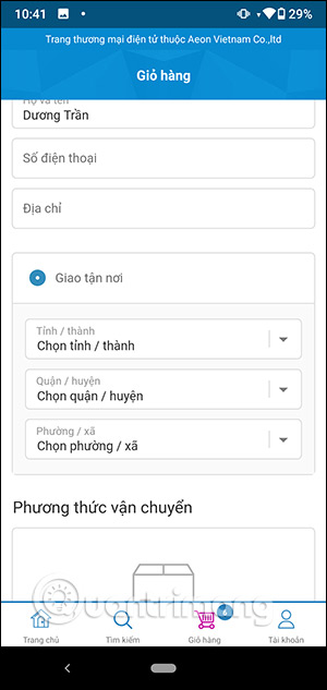 Điền thông tin thanh toán