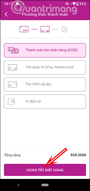 Chọn phương thức thanh toán