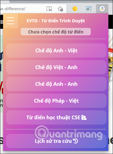 Tùy chọn chế độ dịch trên EVTD