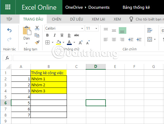 Tạo bảng biểu trực tuyến trên Excel