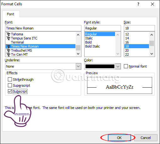 nhập công thức hóa học trong Excel