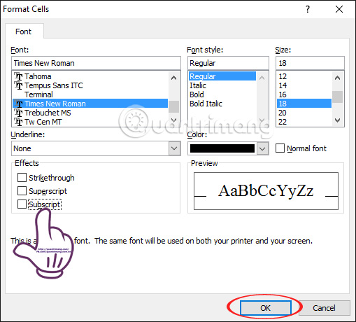 nhập công thức hóa học trong Excel