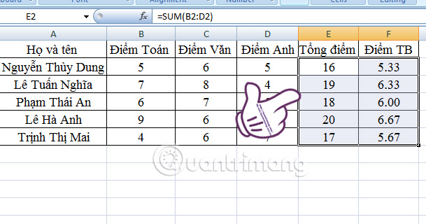sao chép công thức trong Excel