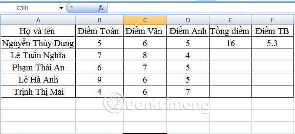 sao chép công thức trong Excel