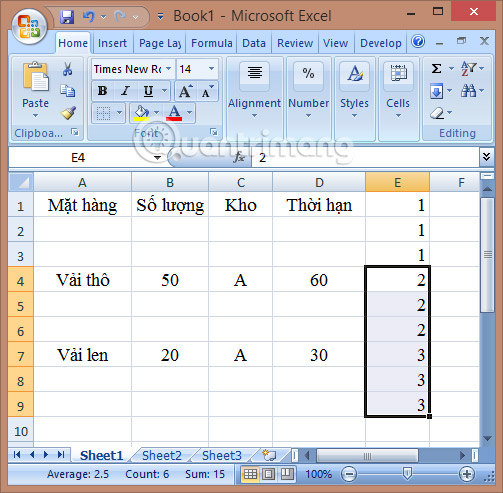 Chèn dòng xen kẽ trong excel