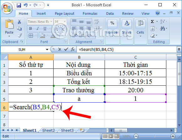 Hàm Search trong Excel