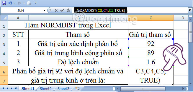 hàm NORMDIST trong Excel 