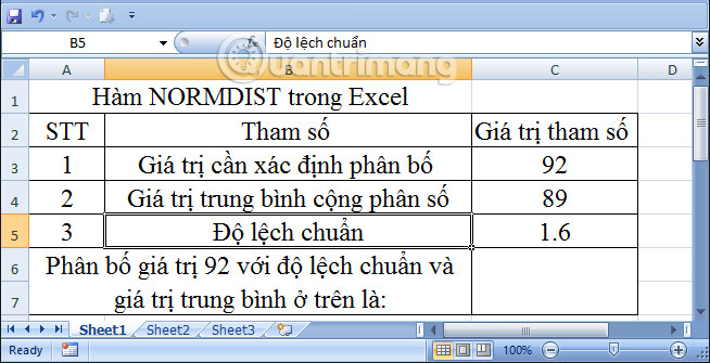 hàm NORMDIST trong Excel 