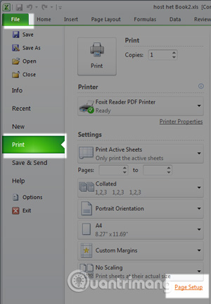 Mở Page Setup