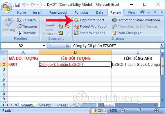 Gỡ mật khẩu đã đặt cho sheet