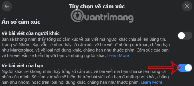 Ẩn like bài viết Facebook 
