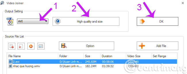 Mục Output Setting