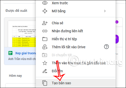 Tạo bản sao dữ liệu trên Google Drive