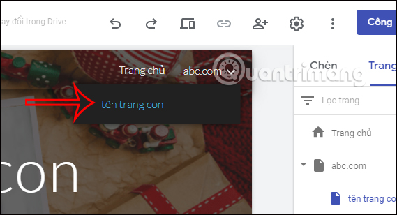 Hiện trang con trong Google Sites