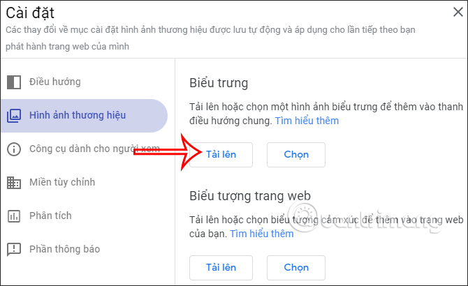Tải hình ảnh cho web trong Google Sites