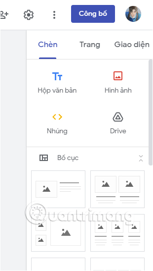 Chỉnh giao diện web trong Google Sites