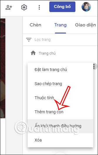 Thêm trang con trong Google Sites