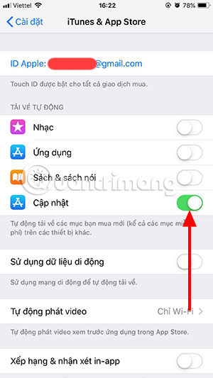 Bật tự động cập nhật