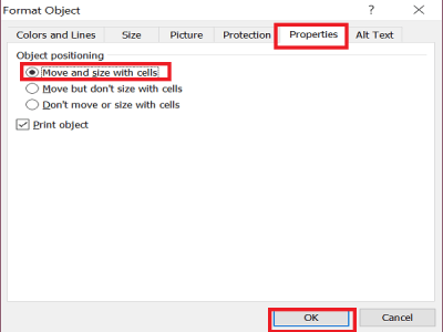 chọn Move and size with cells