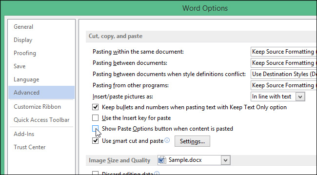 Vô hiệu Word Paste Options