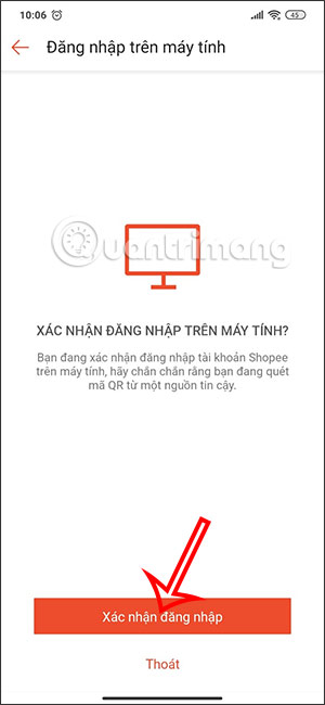Xác nhận đăng nhập Shopee PC