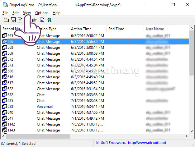 lịch sử chat Skype