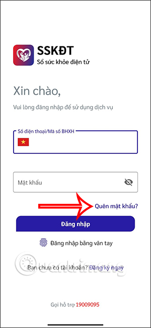 Quên mật khẩu Sổ sức khỏe điện tử