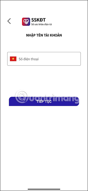 Nhập số điện thoại đăng ký Sổ sức khỏe điện tử