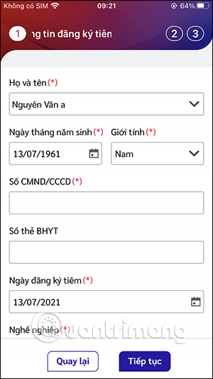 Đăng ký tiêm cho người thân 