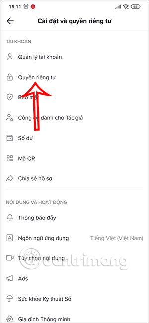 Quyền riêng tư Tiktok