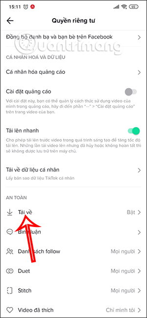 Chỉnh chế độ cho phép tải video Tiktok