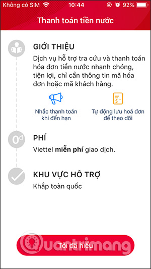 Thanh toán tiền nước bằng Viettel Money