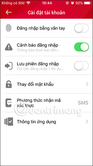 Cài đặt bảo mât Viettel Money