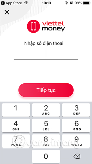Nhập số điện thoại đăng ký