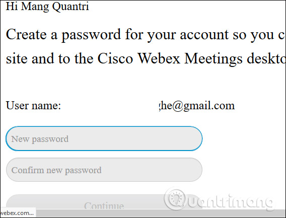 Tạo mật khẩu Webex Meet