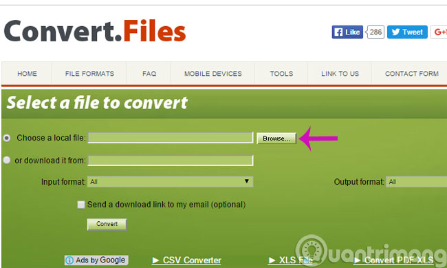 Chọn file cần chuyển đổi