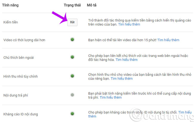 Nhấn nút Bật