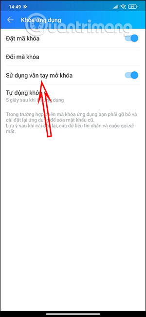 Kích hoạt khóa vân tay 