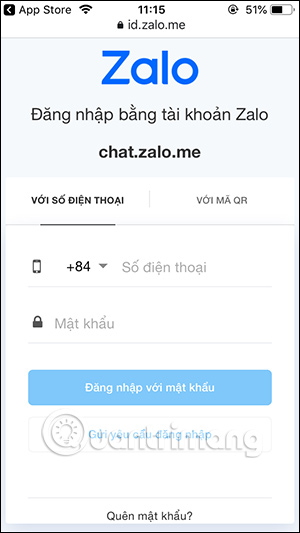 Đăng nhập Zalo qua số điện thoại