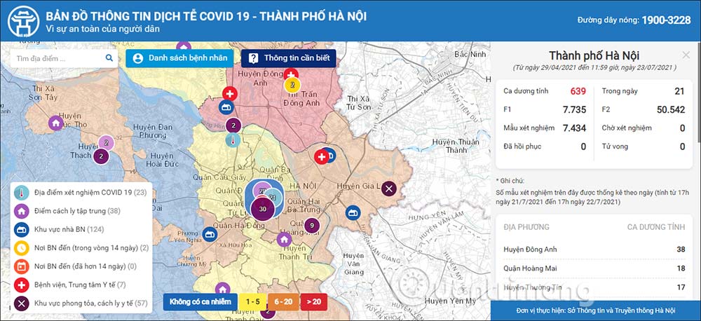 Bản đồ Covid tại Hà Nội