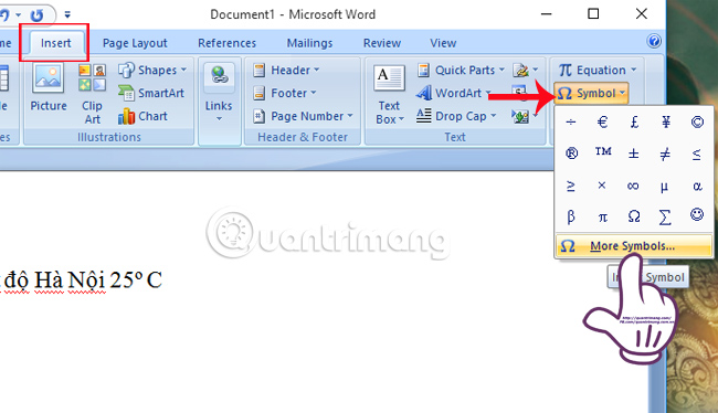 Chèn độ C trong Word, Excel?