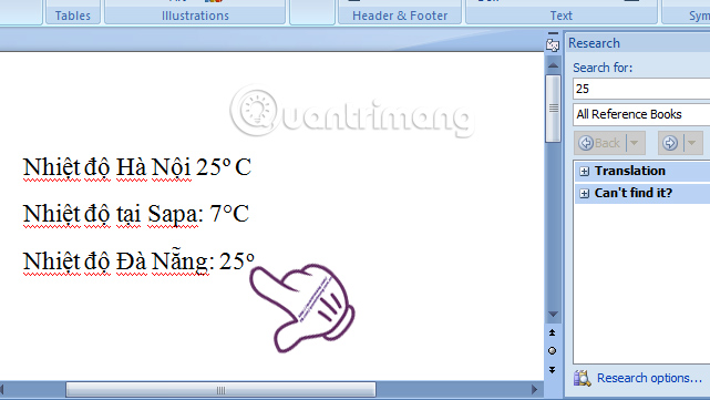 Chèn độ C trong Word, Excel?