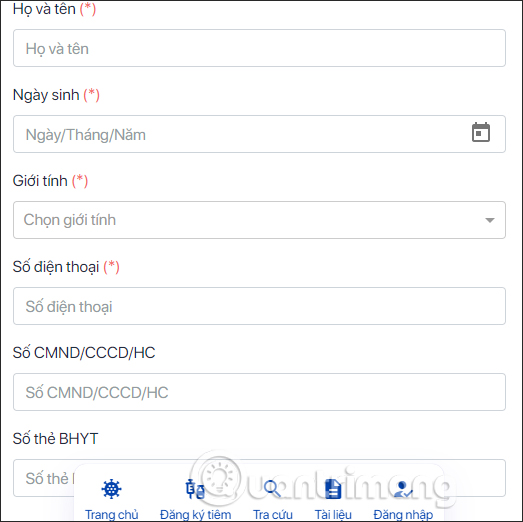 Điền thông tin cá nhân 