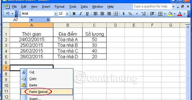 Hoán chuyển dòng thành cột trong Excel