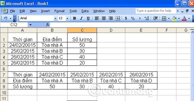 Hoán chuyển dòng thành cột trong Excel