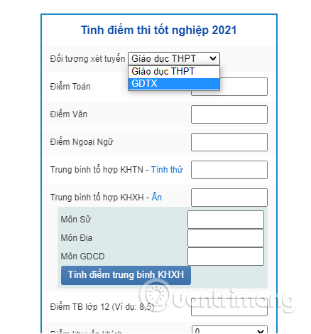 Chọn đối tượng thi