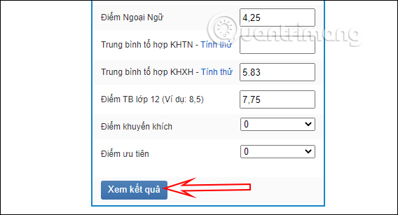 Nhập điểm ưu tiên nếu có