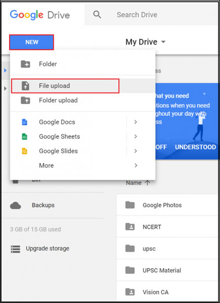 Đưa file Excel lên Google Drive dưới dạng Google Sheet