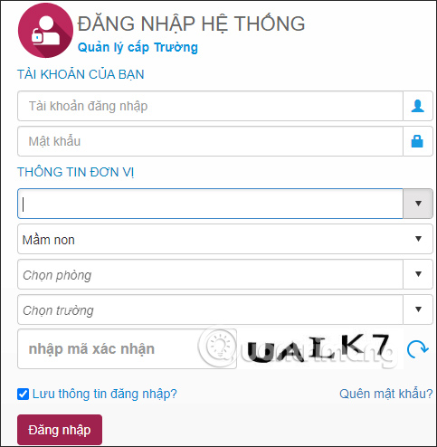 Điền thông tin vào hệ thống Mầm non